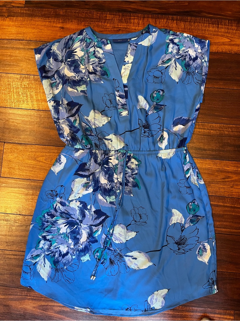 Apt. 9 Blue Floral V-Neck Drawstring Waist Dress